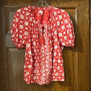 Wonderly Red and White Floral Blouse